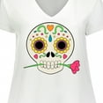 thumbnail image 4 of Inktastic DÃ­a De Los Muertos Skull with Flower Women's Plus Size V-Neck T-Shirt, 4 of 5