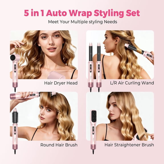 5 in 1 Hot Air Styler Brush with LCD Display and 3 Heat Settings for All Hair Types