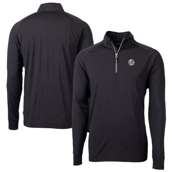 Men's Cutter & Buck Black New York Yankees Big & Tall Adapt Eco DryTec Raglan Quarter-Zip Jacket