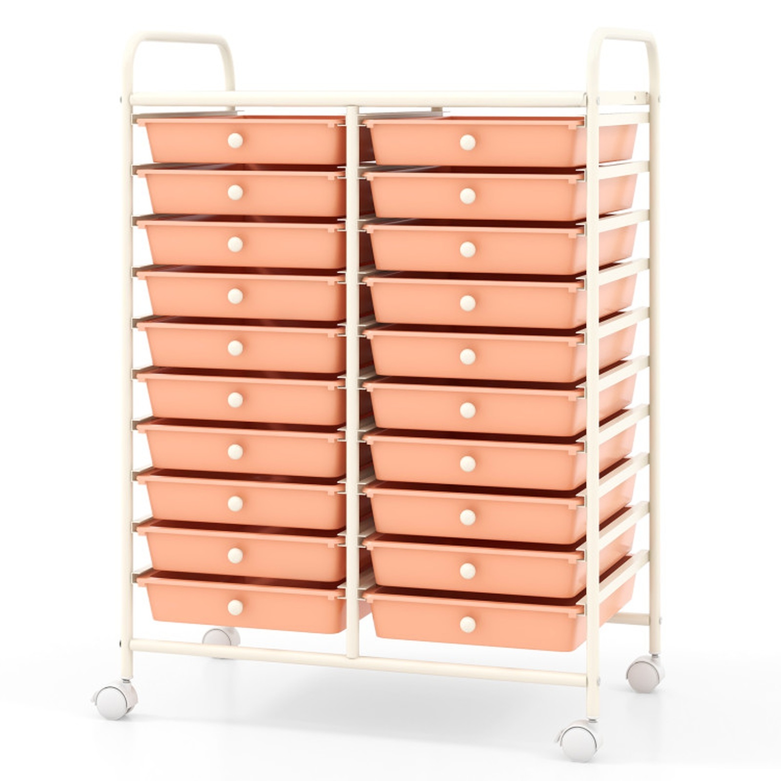 Furnibear 20 Drawers Rolling Storage Cart Studio Organizer Multi for Home Office Craft Room Classroom, Peach