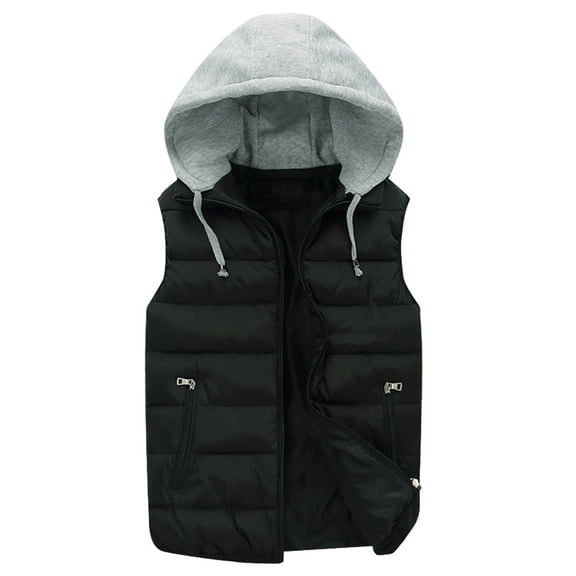 comerut Men Autumn Winter Warm Vest with Hood Zipper Closure Waterproof Cold Prevention Sleeveless Casual Jacket Vest