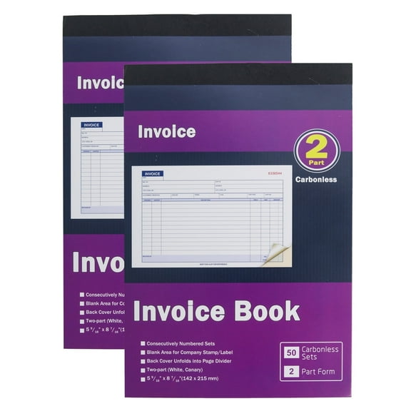 Gimehome Invoice Book 2-Part Carbonless Form Horizontal Sales Slip Features a Wraparound Cover 5-9/16 x 8-7/16 inches 50 Sets per Book(2 Count per Pack)