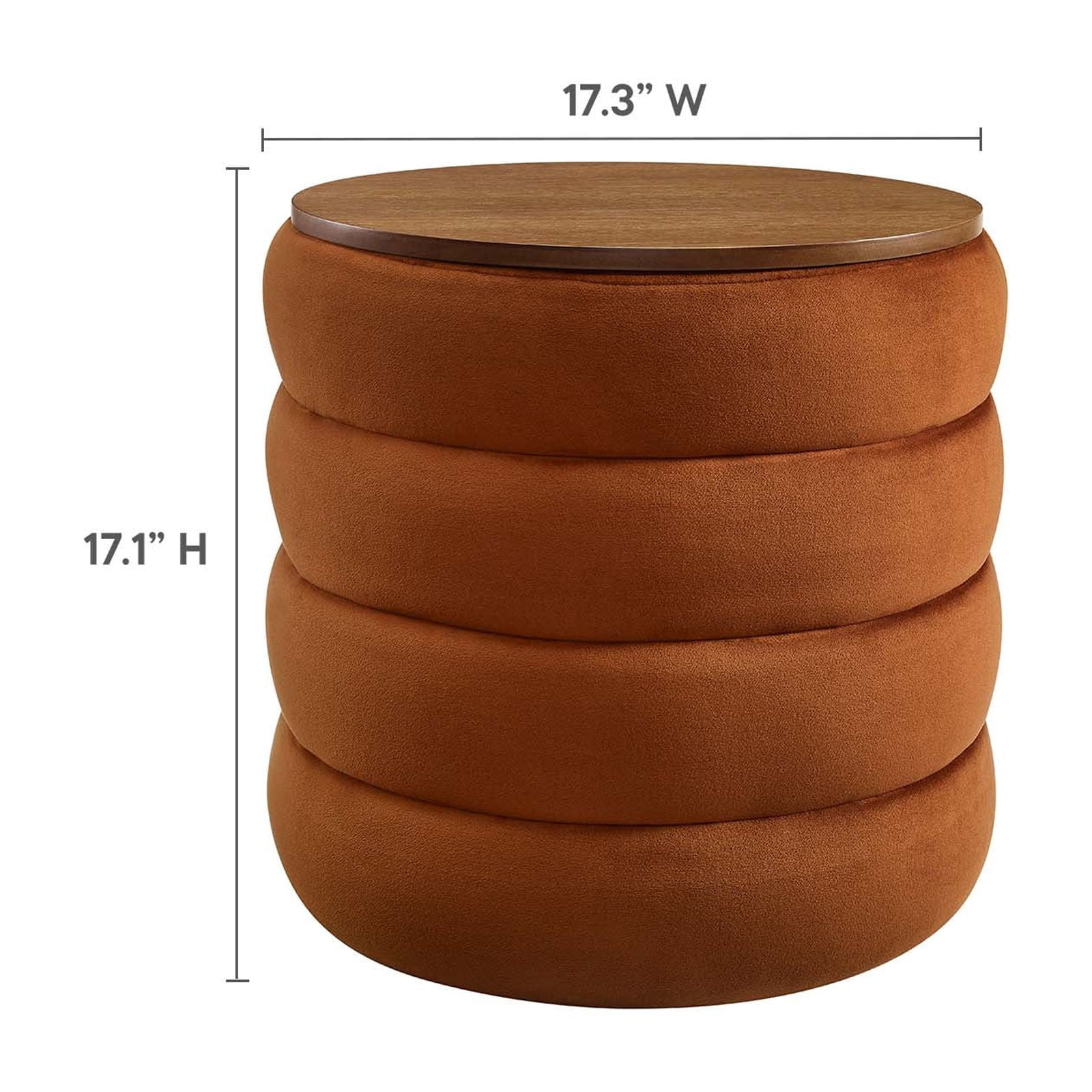 Modway Mezzo Round Performance Velvet Storage Ottoman in Rust