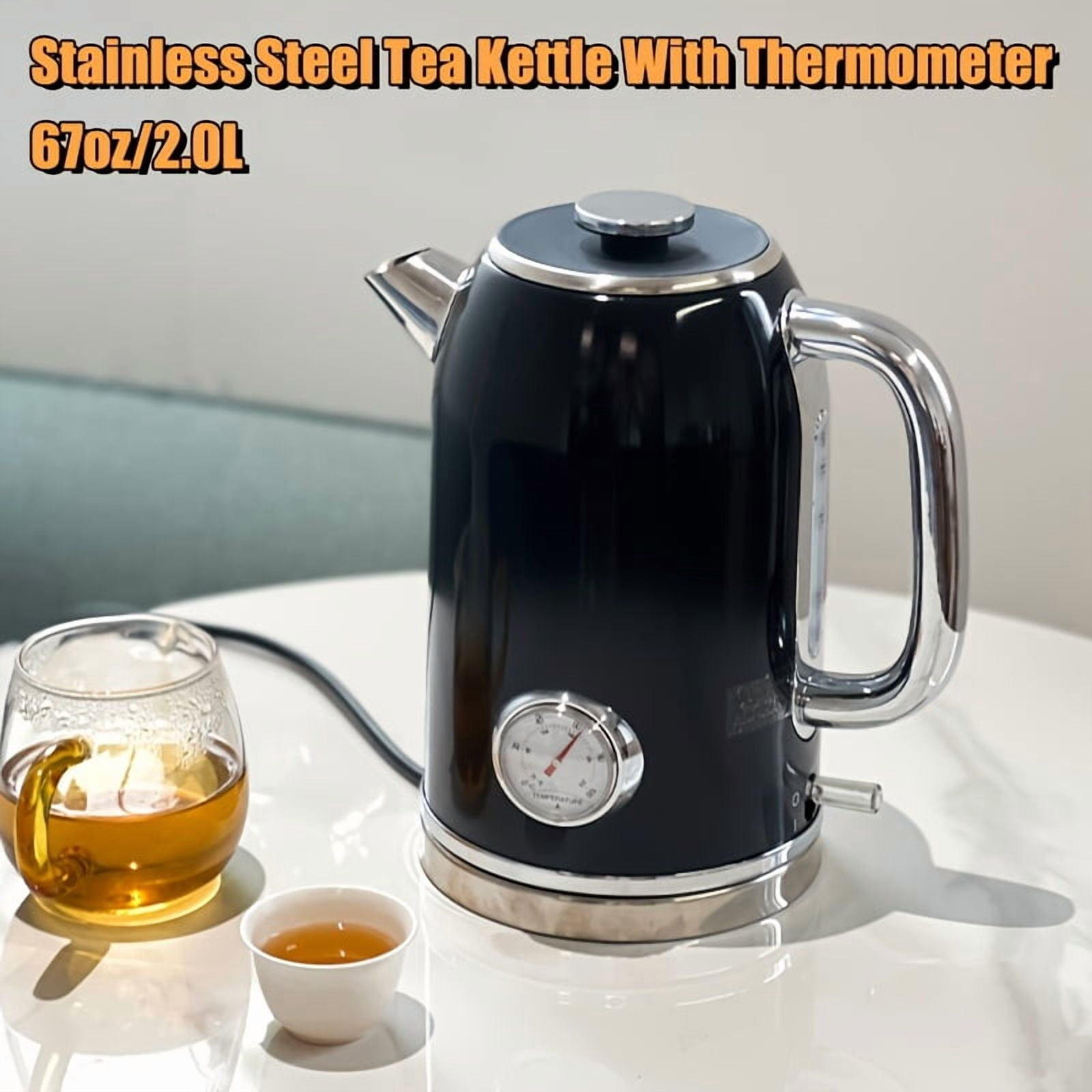 Stainless Steel Electric Water Kettle, 2.0L Hot Water Boiler with Thermometer, LED Indicator, Auto Shut-Off & Boil Dry Protection