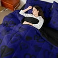 thumbnail image 4 of Feelyou Women Love Heart Bedding Comforter Set 7pcs, Dreamy Blue Cartoon King Bedding Sets, Modern Fashion Style Reversible Bed Sheets, Lightweight Room Decor, 4 of 7