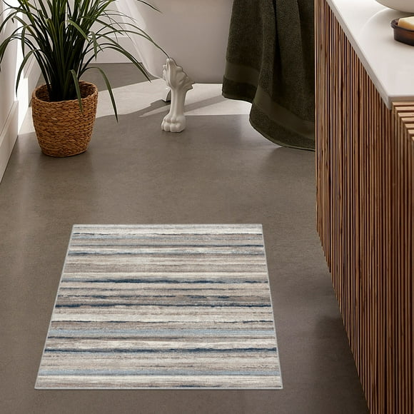 Rug Branch Rimal 2' x 5' (2'3" x 5'1") Blue/Brown Abstract Indoor Doormat Rug, Contemporary, Medium Pile, Stain-Resistant Entry Carpet - Front Door, Mudroom, Hallway and Kitchen