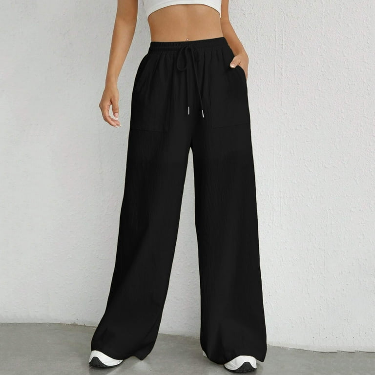 パンツ High Waisted Drawstring Trousers CZHGKM Womens Drawstring Waist Wide Leg Pants High Waisted Pant