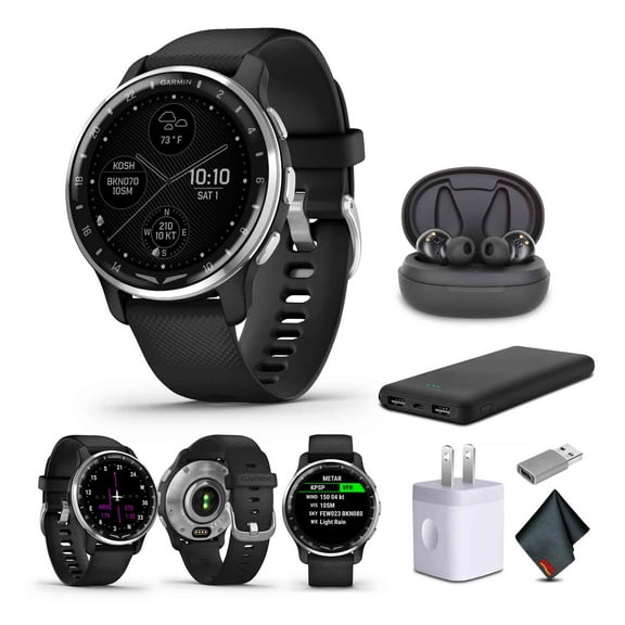 Garmin D2 Air X10 Aviator GPS Smartwatch with Call, Text, Health, Wellness and Aviation Weather Features (Black)   USB Wall Charger   Microfiber Cleaning Cloth   P-Bank   More