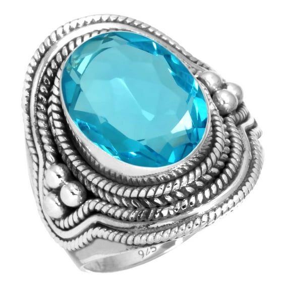 925 Silver Ring For Women - Girls Blue Quartz Stone Silver Ring Size 9.5 December Birthstone Elegant Silver Ring Size 9.5 Gift For Women On Friendship Day 925 Silver Jewelry With Gemstone