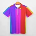 thumbnail image 3 of Rainbow Stripes Men Zipper T-shirt Summer Casual Short Sleeve T-shirt Top, 3 of 7