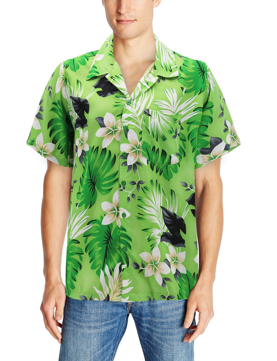 VKWEAR Men's Casual Tropical Hawaiian Luau Aloha Revere Beach Button
