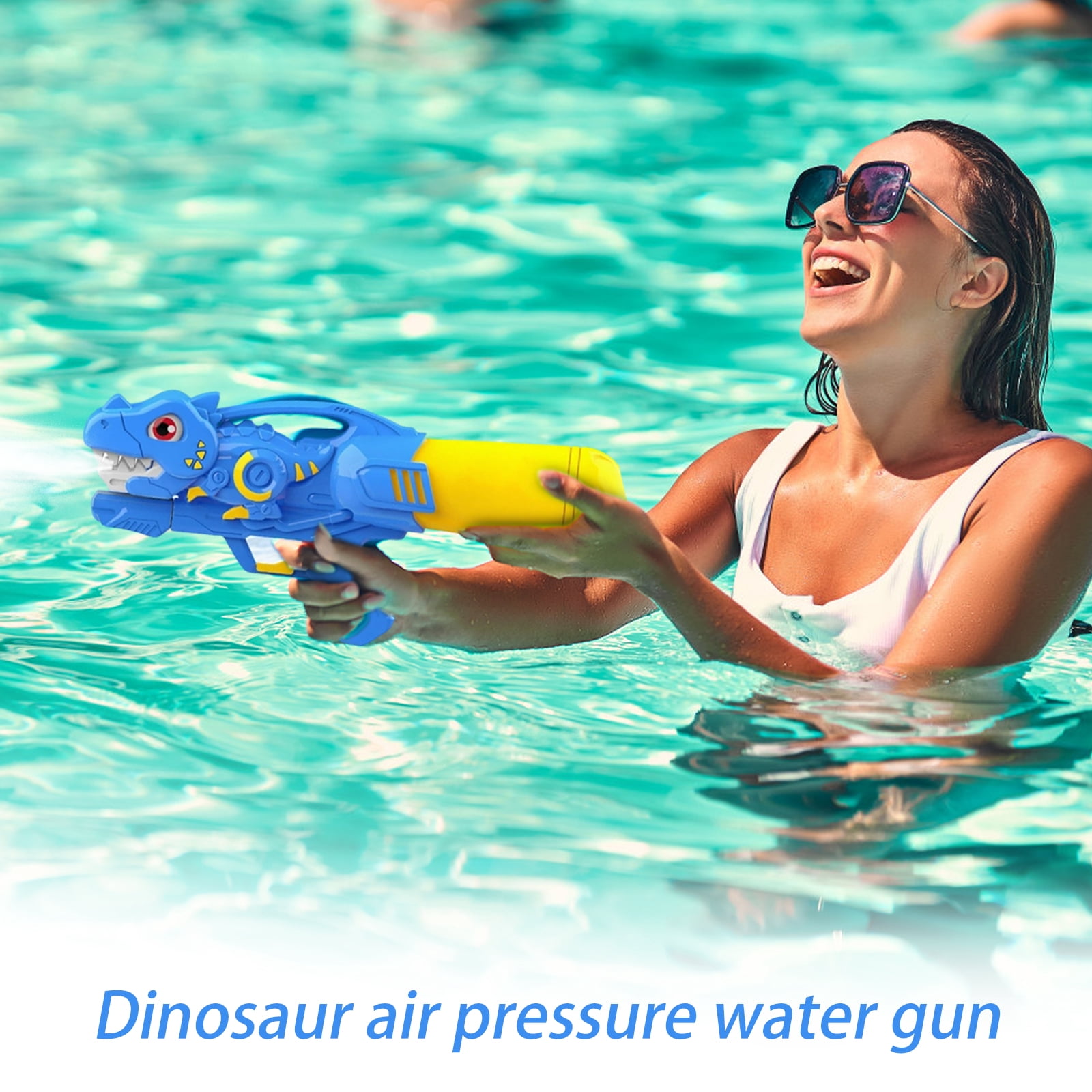 Dinosaur Water Gun for Kids Pressurized Spray Toy with Long Range Outdoor Play Splash Fun for Boys Girls Summer Beach Park 12 Inch Plastic Water Blaster
