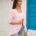 thumbnail image 4 of SWSMCLT Women's Crochet Blouse Cute Open Front Cardigan Shirt Short Sleeve Ruffle Top Casual Summer Slim Fit Irregular Hem Draped Pink Large, 4 of 4