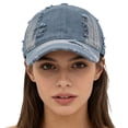 thumbnail image 7 of Women's Distressed Denim Baseball Cap, Washable Cotton Cap, Trendy American Style Dad Hat for Women, Y2K Fashion Casual Daily Wear Outdoor Cap Light Blue, 7 of 7