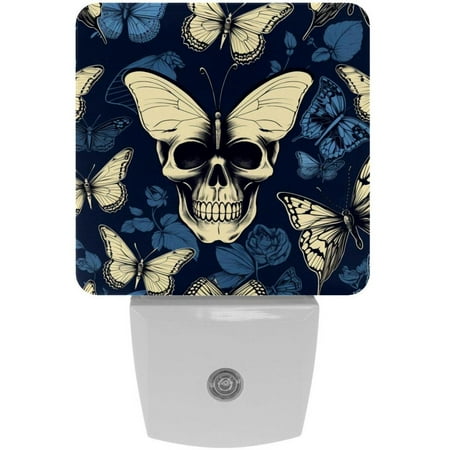 

Plug-in Night Lights Set Of 2 Skull and Butterflies Aesthetic Pattern Automatic Dusk-To-Dawn Sensor LED Nightlights Home Decorative Lamp For Kids Teens Girls Boys Adults