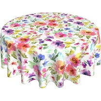 Spring Summer Floral Round Tablecloth 60 Inch Flower Table Clothes Multicolor Rustic Reusable Circle Table Cover for Picnic Party Dining Room Home Indoor Outdoor Decor