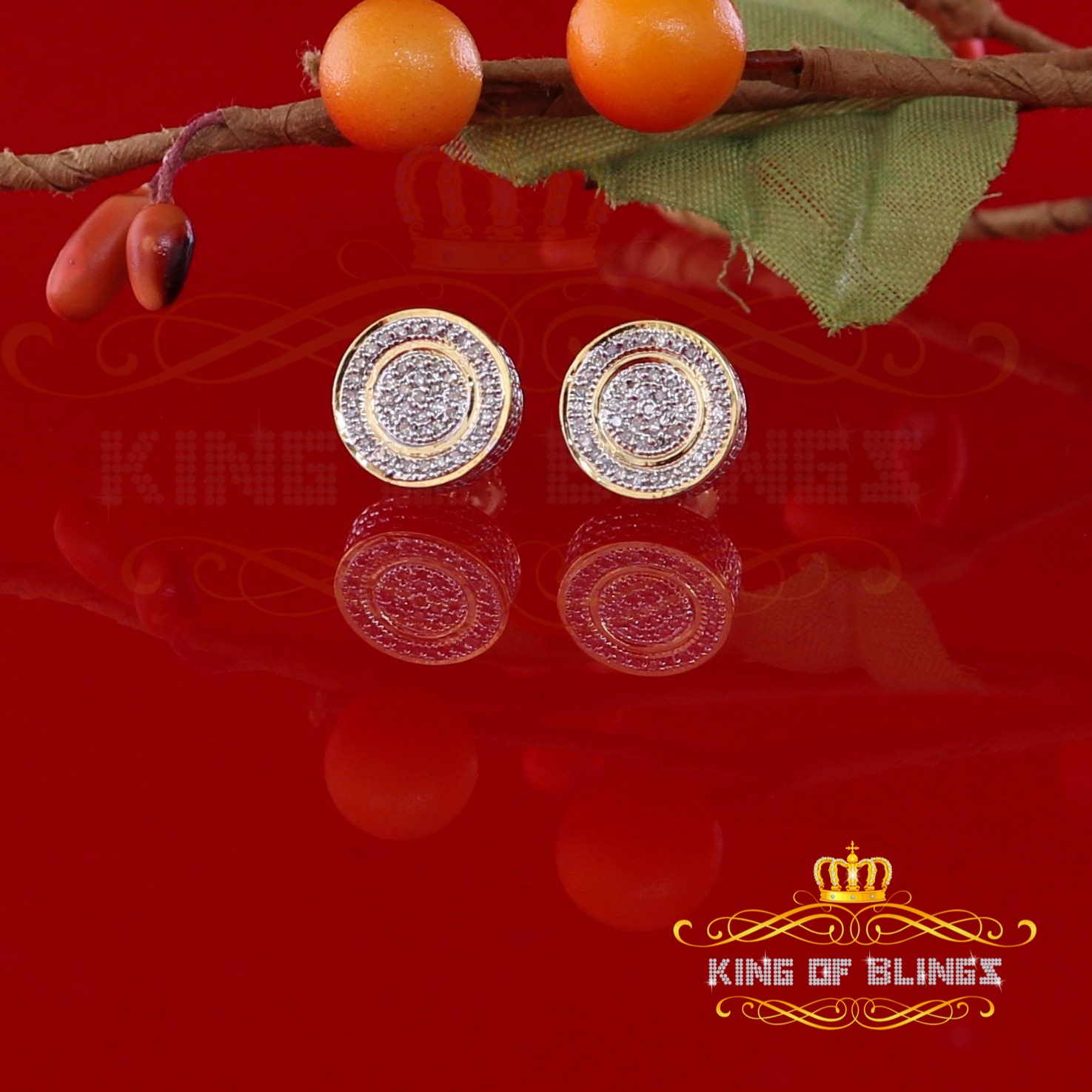 King of Bling's 10K Real Yellow Gold Real Diamond 0.25CT Men's/Women's Round Stud Micro Earring
