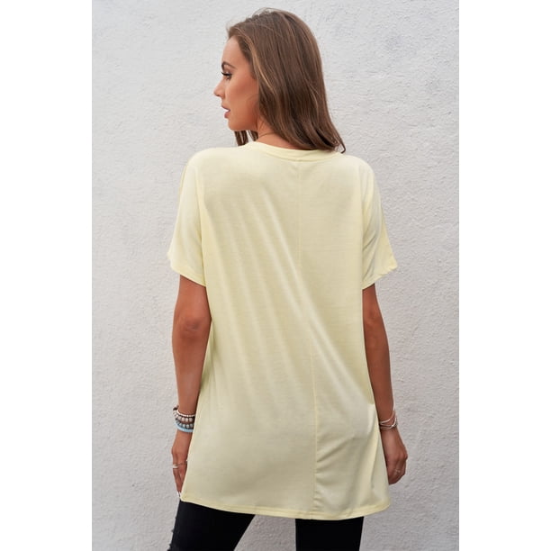 ABPHQTO Camiseta extragrande informal de color albaricoque para mujer con bolsillos