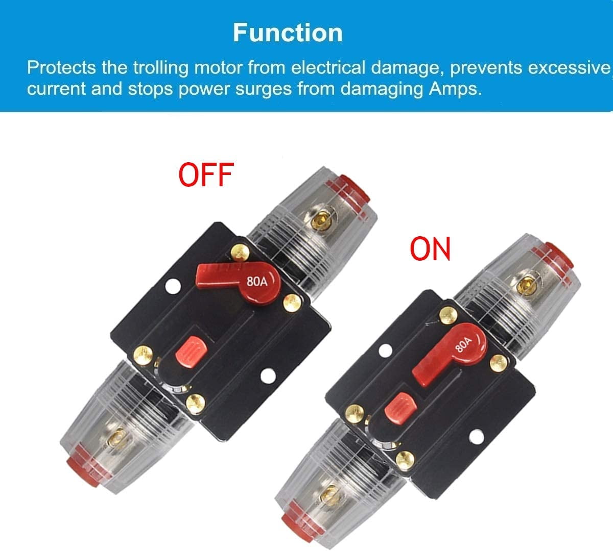 30A 40A 50A 60A 80A 100A 150A Audio Circuit Breaker Auto Car Stereo Inline  Fuse Holders Inverter, Manual Reset 12V-24V DC for Automotive Marine Boat  Audio System ProtectionC 