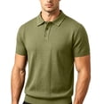 thumbnail image 4 of Men's Smart Casual Knit Polo Shirt, Hollow Out Textured Short Sleeve Shirt for office & Weekend Green, 4 of 5