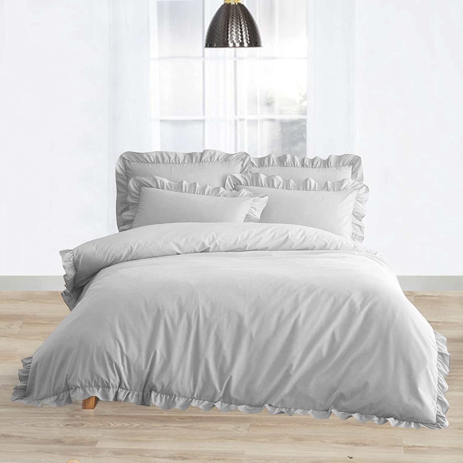 Delara Organic Cotton Duvet Set, 300 Thread Count, GOTS Certified, 3-Piece Ruffled Duvet cover with 2 Shams