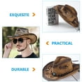 thumbnail image 3 of BRIGHTFUFU Sombrero de vaquero occidental, sombrero de ala ancha, sombrero para espectáculos escénicos, gorras de vaquero de paja unisex, 3 of 7