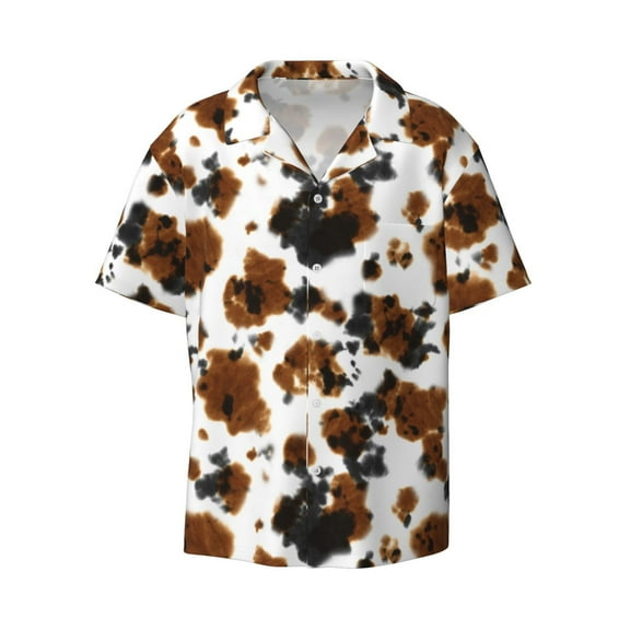 Ratiio Cow Tie Dye Print Mens Casual Short Sleeve Shirts Button Down Textured Shirts Summer Beach Shirt with Pocket Men's Casual Short-sleeved Shirt