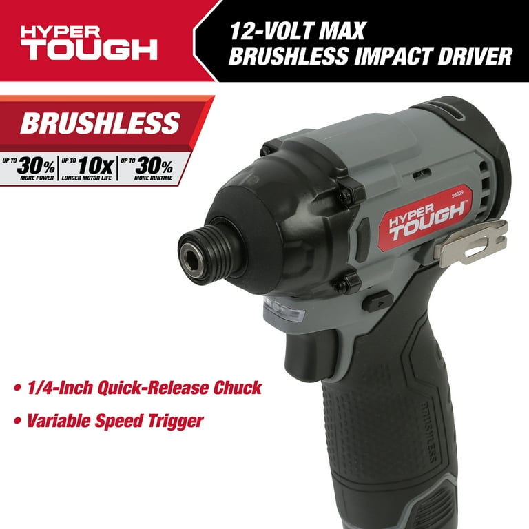 Hyper Tough 12V Max Cordless Brushless 2 Tool Combo Kit with 2 Lithium Ion 1.5Ah Batteries Charger Model 98820 Walmart