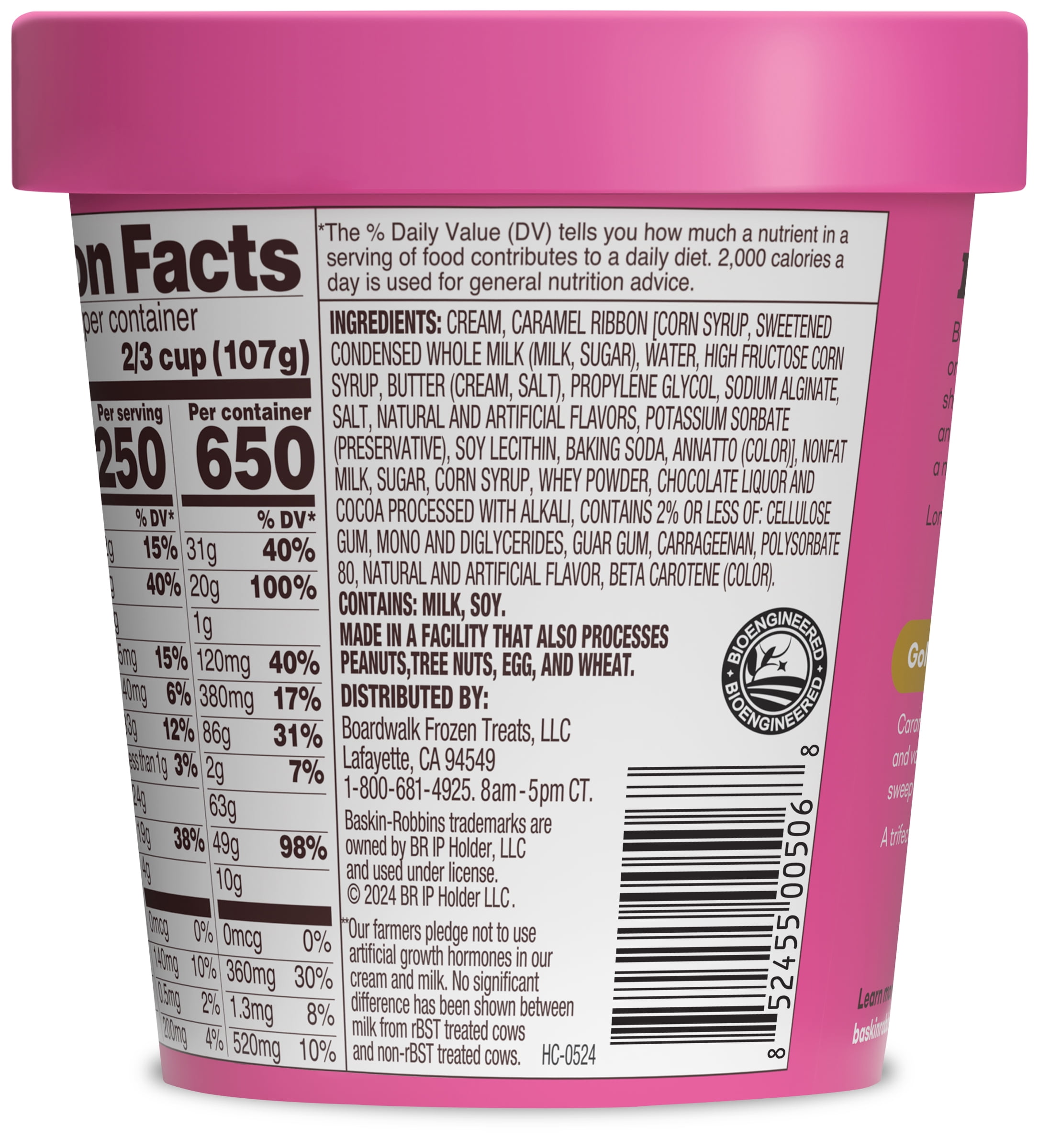 Baskin-Robbins Gold Medal Ribbon Ice Cream, 14 fl oz Cup – Chocolate and Vanilla Ice Cream with Caramel Swirl