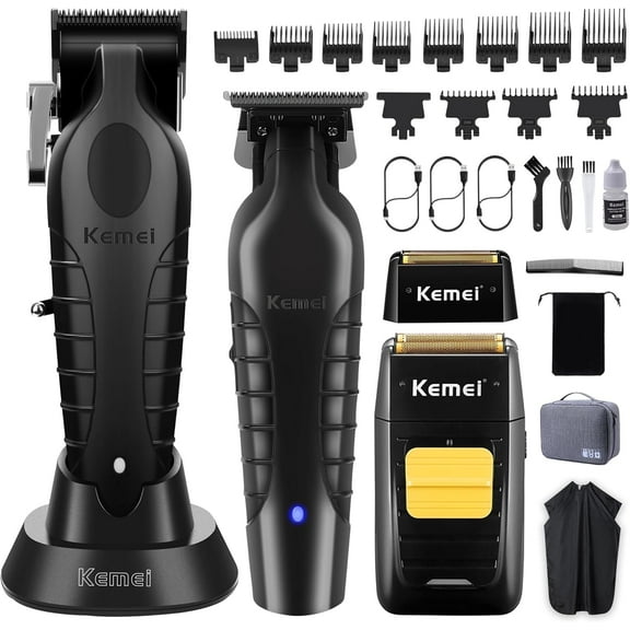KEMEI Professional Grooming Hair Clipper and Trimmers Set, Cordless Barber Clippers, Beard Trimmer, Electric Foil Shaver with Replacement Heads, KM-2299, KM-2296, KM-1102