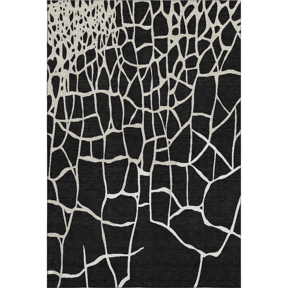 Addison Rugs Mayfield Premium Machine Washable Transitional Squares Black Rectangle Rug, 5' x 7'6"