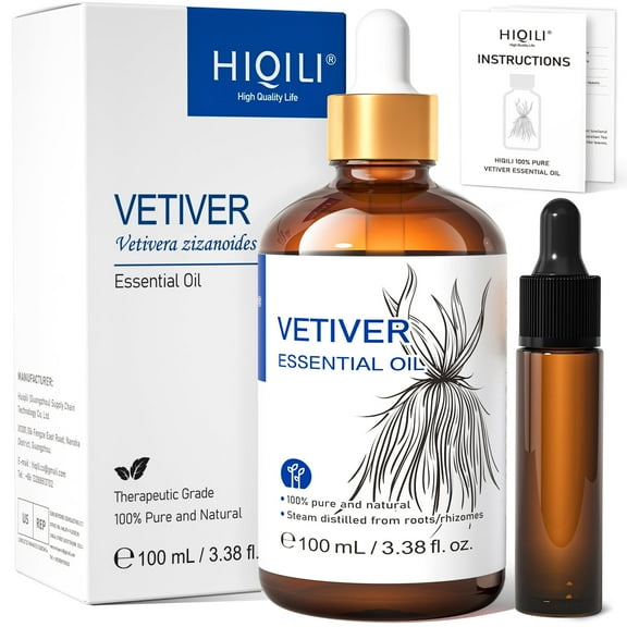 HIQILI Pure Vetiver Essential Oil for Calming Relaxing Diffuser Skin Hair Candles Making 100mL