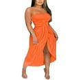 thumbnail image 1 of Femmes Robe Bustier Off-Épaule Sans Manches Froncé Taille Haute Robe de Fente avec Recadrée Ourlet Robe de Bal Gris L, 1 of 7