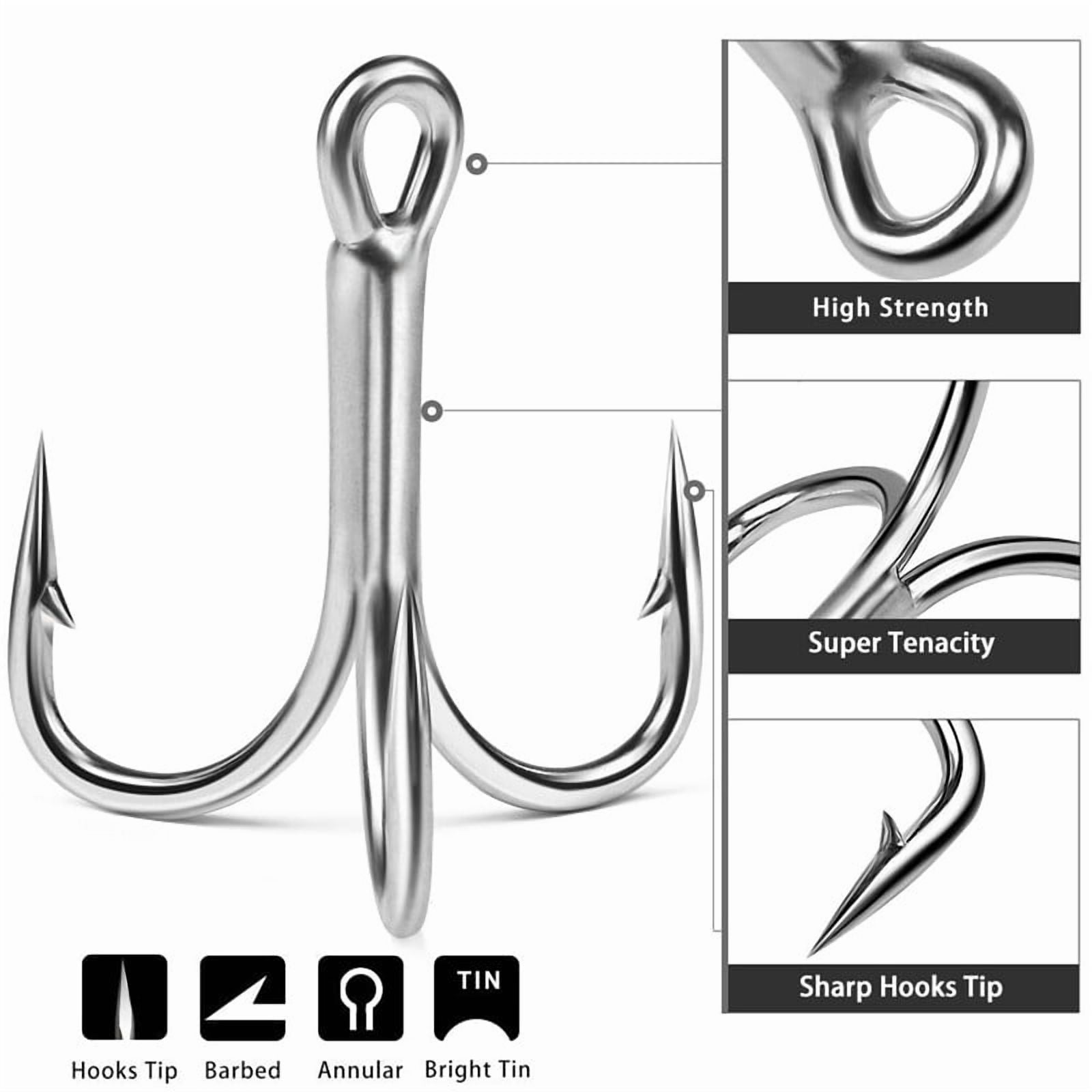 4x-Strong Treble Hook Fishing Hooks Size 4#-5/0 Sharp Round Bend for Lures Baits