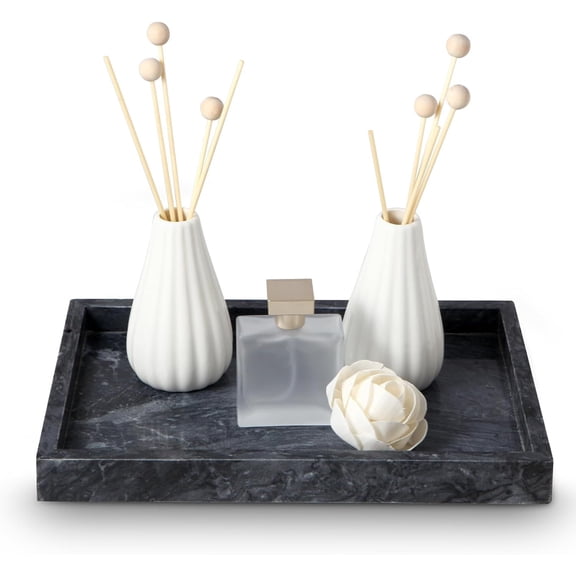 Natural Marble Tray, 12" x 8" Serving Tray for Kitchen & Home Decor - Natural Marble Vanity Organizer, White