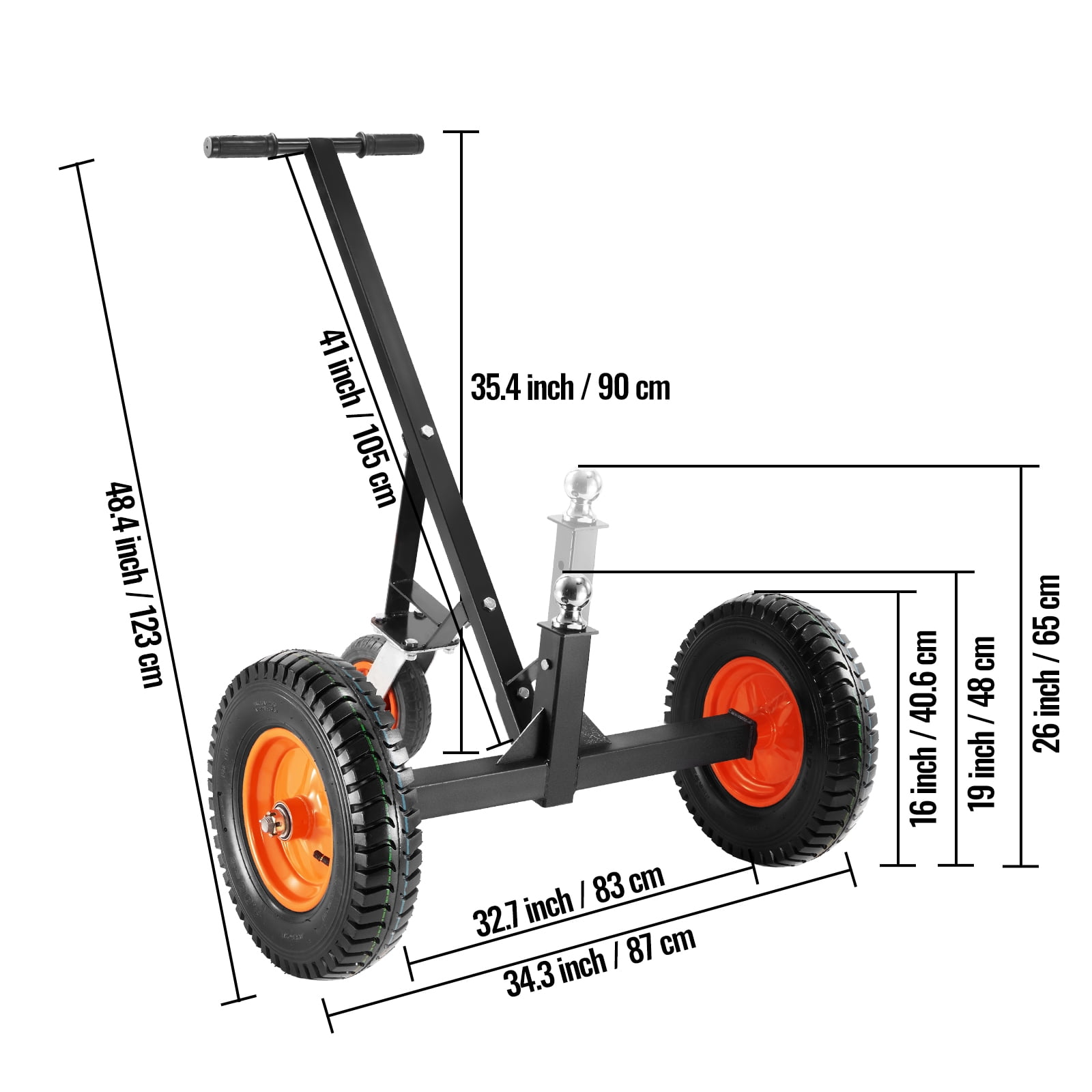 VEVOR Adjustable Trailer Dolly, Dolly for Trailer with 1-7/8'' Hitch Ball & 10'' Solid Tires, 16''-24'' Adjustable Height, 1000lbs Tongue Weight Capacity
