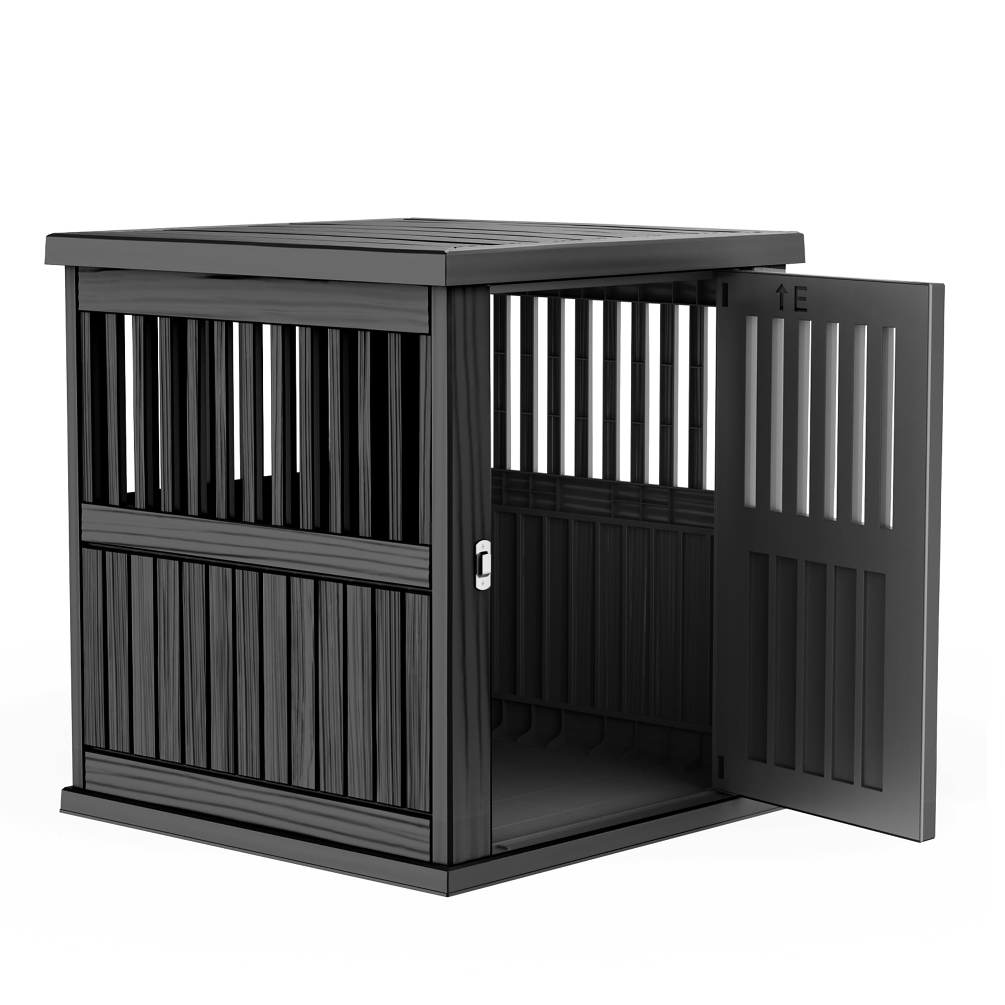 MAYEERTY Lockable Gate Pet Crate, Furniture-Style Kennel & Side Table for Home Patio, Black
