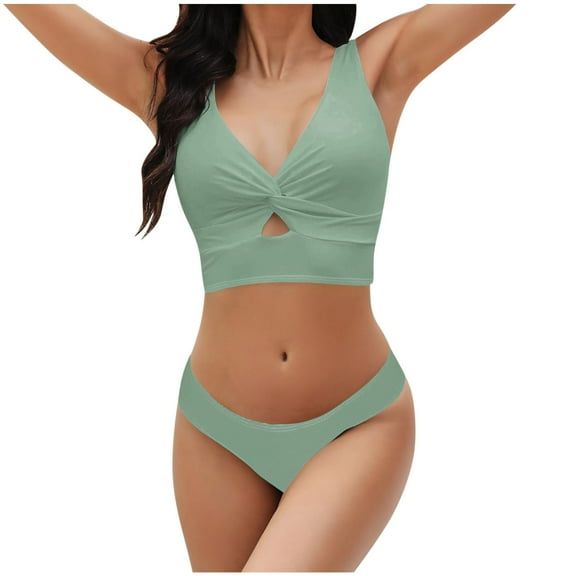 Efsteb Bikini Sets for Women Solid Color Push-Up Bikini Split Swimsuit Two Piece Bathing Suit Beachwear (Army Green,XXL)