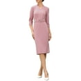 thumbnail image 2 of Robes de Travail pour Femmes Manches 3/4 Col en V Élégante Ceinturée Robe Midi Formelle m Rose, 2 of 6
