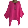 thumbnail image 1 of Fashnice Women Tee Solid Color T Shirt Crew Neck T-shirt Loose Work Pullover Rose Red M, 1 of 2
