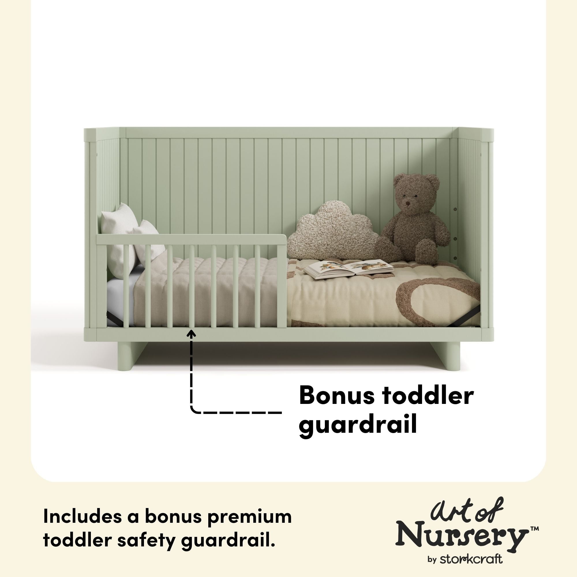 Art of Nursery by Storkcraft Kyoto Deluxe Convertible Crib with Bonus Toddler Guardrail, Sage