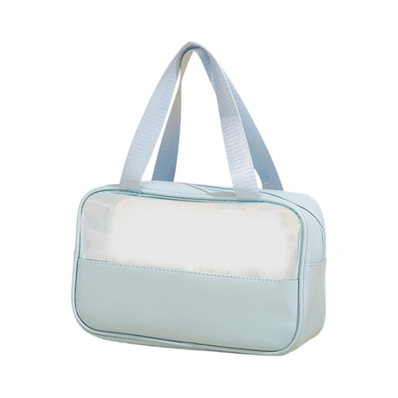 Makeup Bag  Clear Front Window Light Blue 1 Piece Portable Toiletry Organizer Bag with Handle TSA Friendly Travel Cosmetic Storage Pouch for Women Daily Trip Gym Bathroom