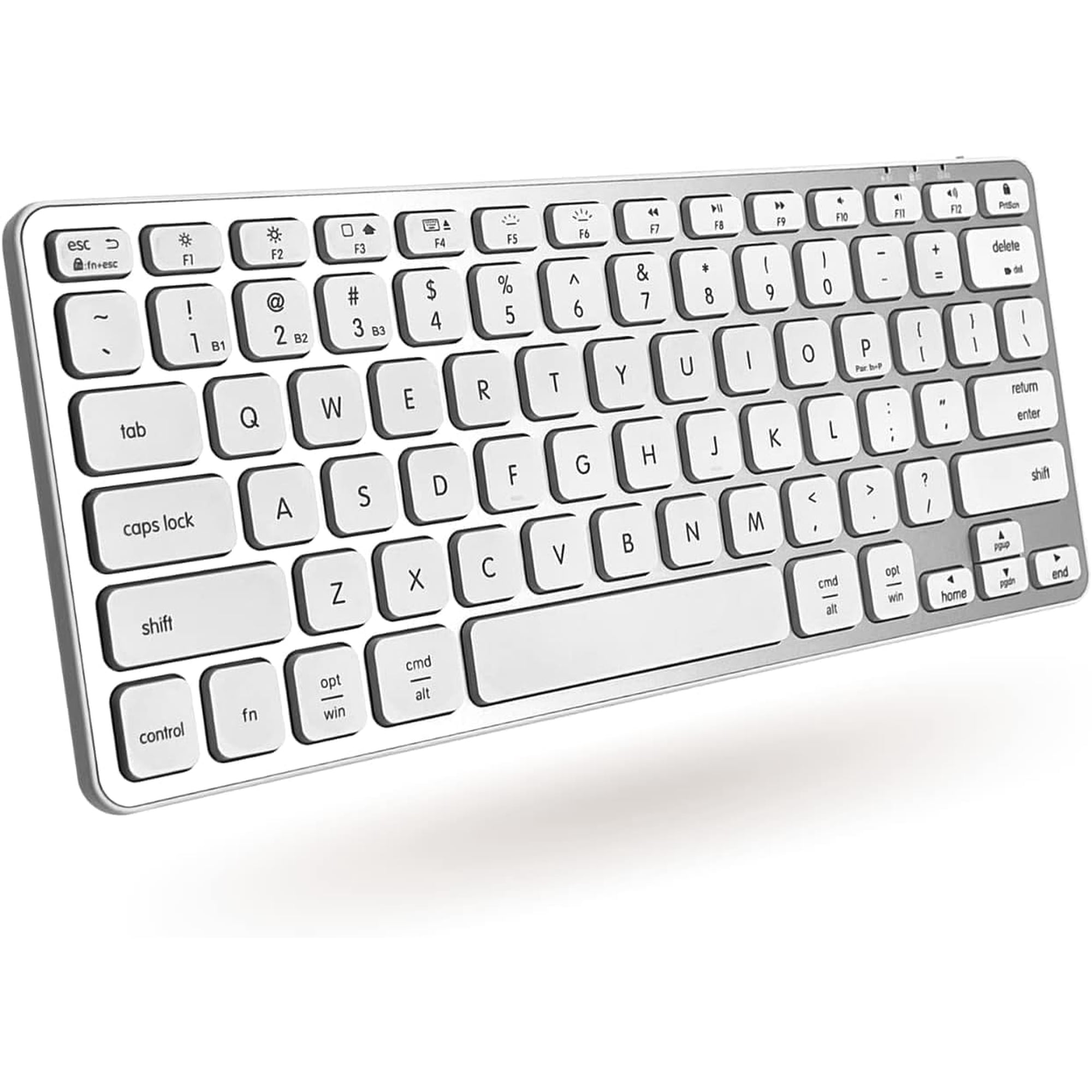 Macally Backlit Bluetooth Keyboard for All Devices - Great for Saving Space - Rechargeable Small Wireless Keyboard Bluetooth - 78 Key Compact Wireless Keyboard Backlit (Crisp White LEDs) - Silver