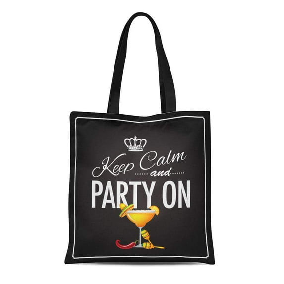 LADDKE Canvas Tote Bag Keep Calm and Party on Cinco De Mayo Blackboard Durable Reusable Shopping Shoulder Grocery Bag