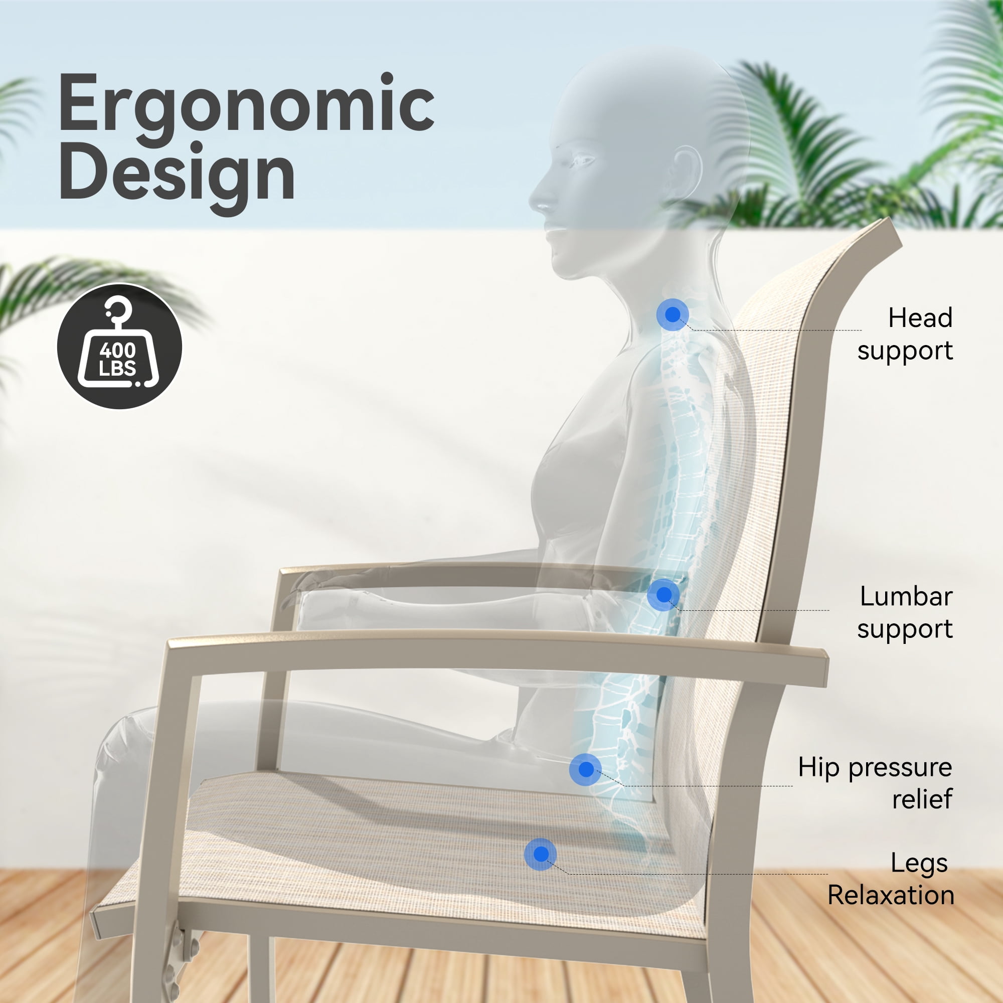 Patio Chairs Set of 2,All Weather Outdoor Stackable Dining Chairs with Armrest,Breathable Garden Outdoor Furniture for Backyard Deck,Cream