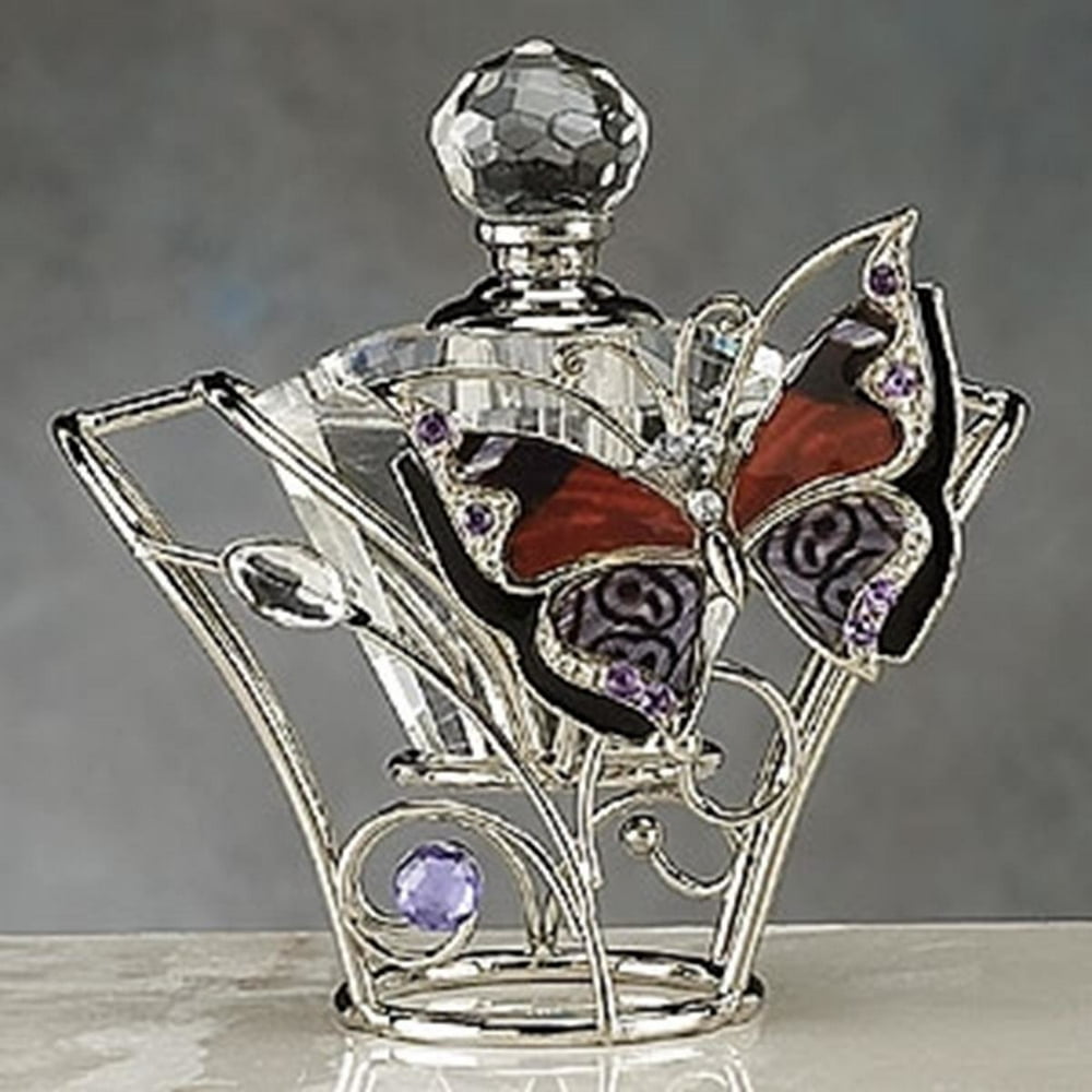 Classic Burgundy Butterfly Perfume Bottle with Crystal Topper, Clear