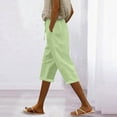 thumbnail image 2 of Khaki Linen Capri Pants for Women Dressy Casual Bermuda Shorts Knee Length High Waisted Pedal Pushers Trendy Summer Linen Capri Pants with Pockets, 2 of 6