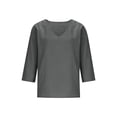 thumbnail image 5 of Enjoytime 3/4 Sleeve Tops for Women Solid Color V Neck Casual T Shirts Spring Summer Trendy Plus Size Tops, 5 of 6