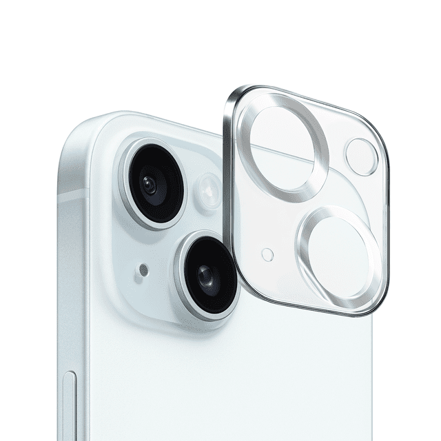 Mica de Cámara Cristal 9D Deluxe 2mm para iPhone 15 / 15 Plus – Protector Vidrio Templado Plateado, Alta Claridad y Ajuste Perfecto