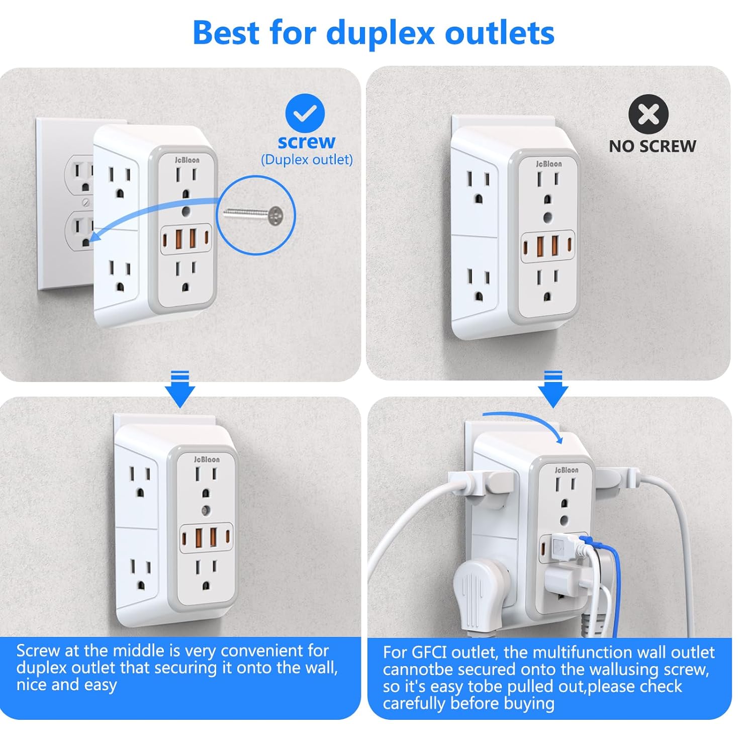 JcBlaon 10-in-1 Outlet Extender with USB Ports photo 3